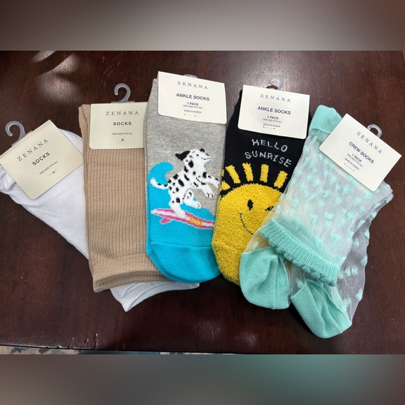 Zenana Outfitters Accessories - Zenana Ankle Socks Set - White, Tan, Gray, Yellow, Mint